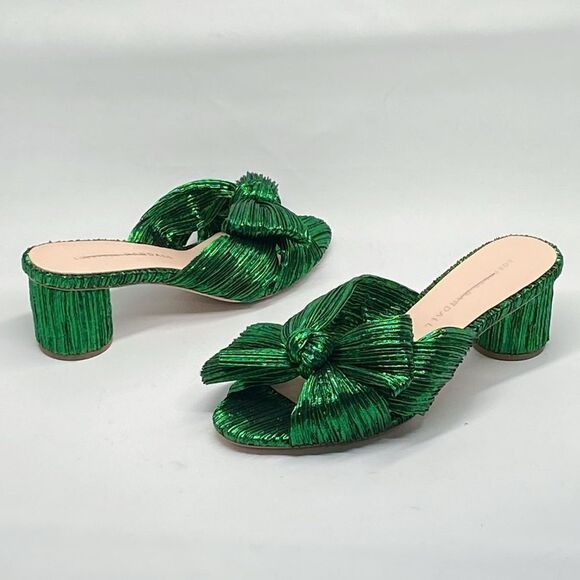 Loeffler Randall Emilia 50MM Pleated Lamé Knotted Mules size 5 - Picture 9 of 14